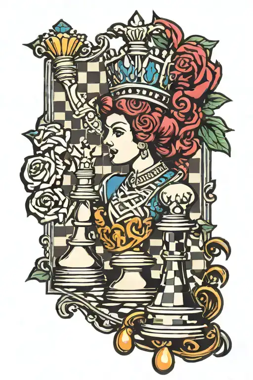 chess colour queen tattoo design idea