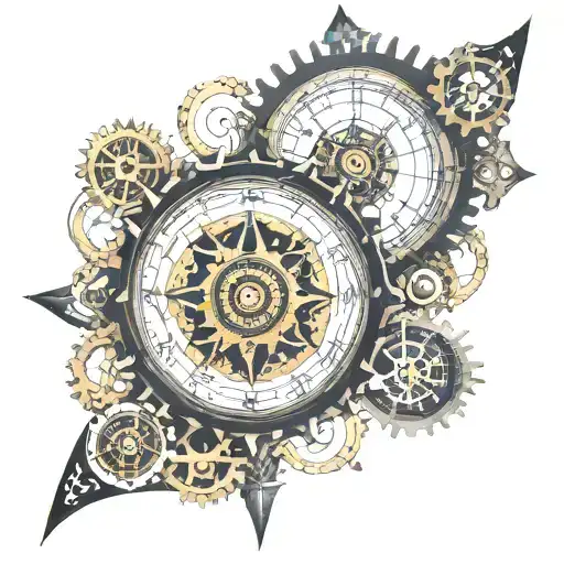 broken compass, fibonacci spiral, steampunk gears half sleeve  tattoo design idea