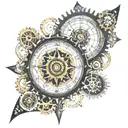 broken compass, fibonacci spiral, steampunk gears half sleeve  tattoo design idea