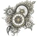 broken compass, fibonacci spiral, steampunk gears half sleeve  tattoo design idea