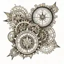 broken compass, fibonacci spiral, steampunk gears half sleeve  tattoo design idea