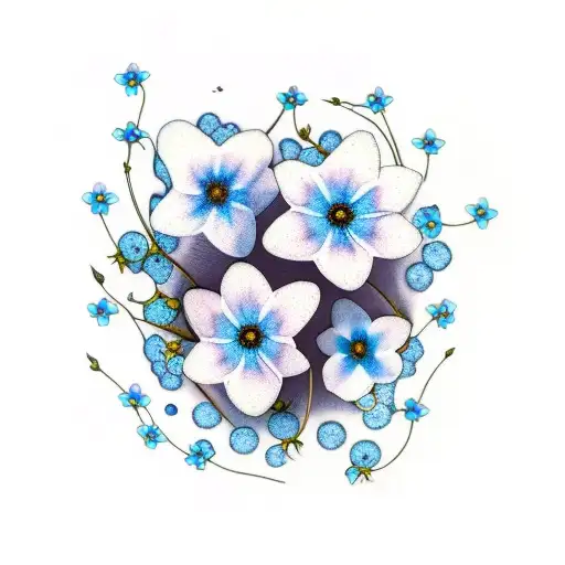 forget-me-not flowers with honeycomb background, feminine, half sleeve tattoo design idea