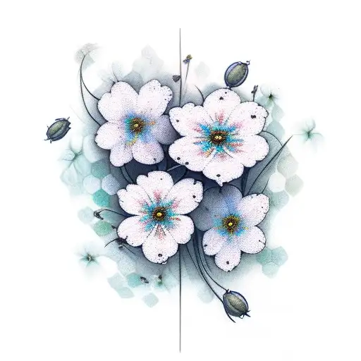 forget-me-not flowers with honeycomb background, feminine tattoo design idea