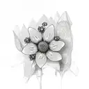 forget-me-notes with honeycomb background, grayscale tattoo design idea