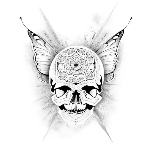 skull and butterfly tattoo design idea