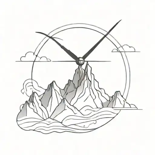 Minimalist tattoo representing the three Aiguilles d'Arves with a propeller in an abstract background tattoo design idea