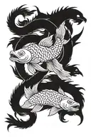 Depict Jormungand intertwining with two fish, creating a unified whole. This can symbolize unity and balance between cha tattoo design idea