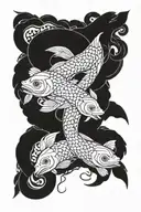 Depict Jormungand intertwining with two fish, creating a unified whole. This can symbolize unity and balance between cha tattoo design idea