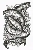 Depict Jormungand wrapped around two fish of the sign Pisces. This can symbolize the endless cycle of inner struggle and tattoo design idea