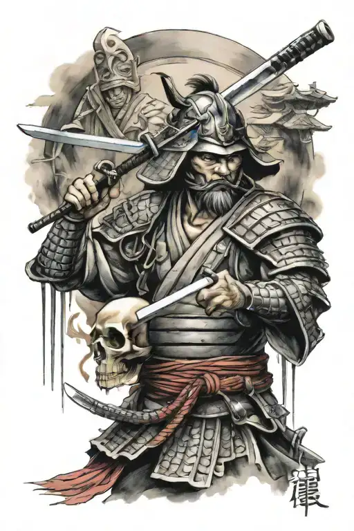samurai and a katana with a shrine domain expansion tattoo design idea