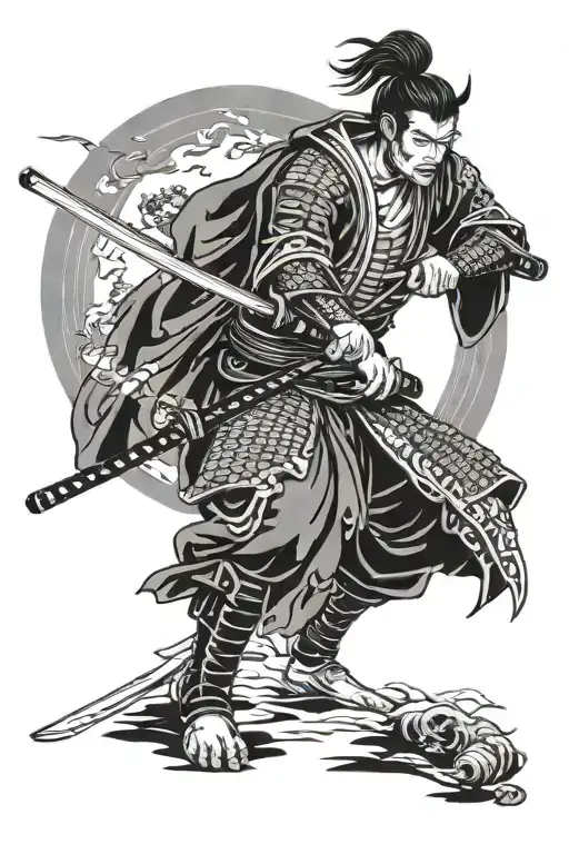 samurai and a katana with a shrine domain expansion tattoo design idea