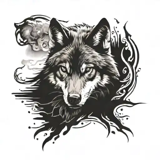 design a lone wolf arm sleave tattoo with high contrast for someone with a dark skin tone tattoo design idea