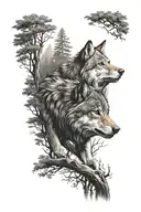 design a lone wolf in a forest  arm sleave tattoo with high contrast for someone with a dark skin tone tattoo design idea