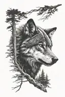 design a lone wolf in a forest  arm sleave tattoo with high contrast for someone with a dark skin tone tattoo design idea