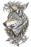 design a lone wolf in a forest  arm sleave tattoo with high contrast for someone with a dark skin tone tattoo design idea