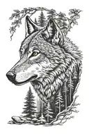 design a lone wolf in a forest  arm sleave tattoo with high contrast for someone with a dark skin tone tattoo design idea