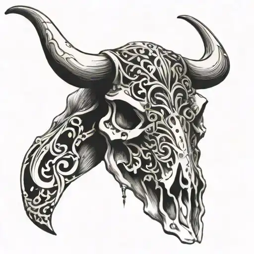 western bull skull tattoo design idea