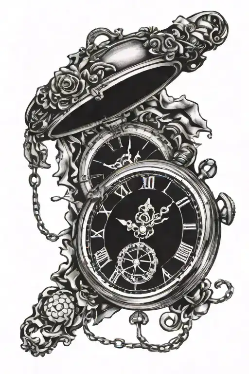 broken pocket watch face tattoo design idea