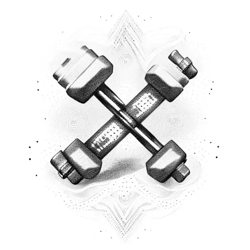 A gym dumbbell morphing into a musical instrument tattoo design idea