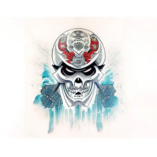 Samurai Skull mask, Japanese artwork by monokrom tattoo design idea