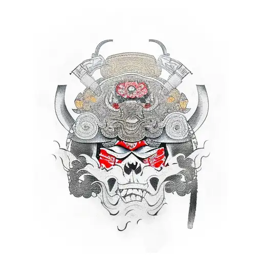 Samurai Skull mask, Japanese artwork tattoo design idea
