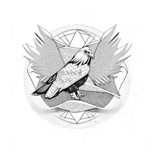Outdoor scene featuring an eagle in a geometric design tattoo design idea