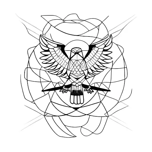 Outdoor scene featuring an eagle in a geometric design tattoo design idea