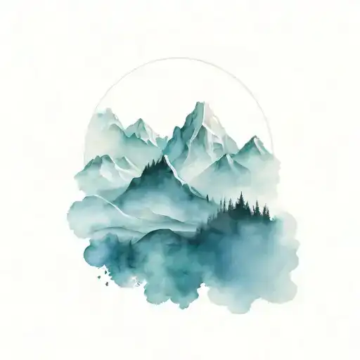 mountains with blue watercolor valley glacier tattoo design idea