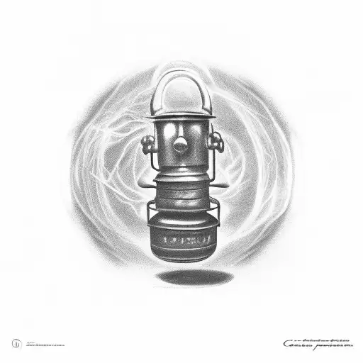 oil lantern with phrase "he's got the how world in his hands" spelled out in smoke tattoo design idea