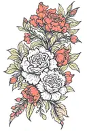 carnation, Indian paintbrush, Texas mountain Laurel flowers tattoo design idea