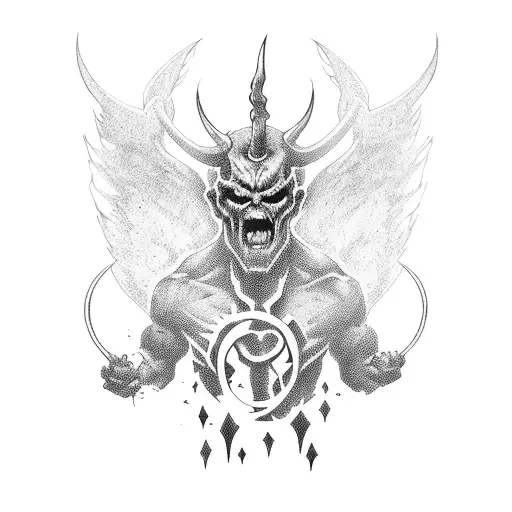 demon shooting angel tattoo design idea