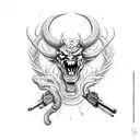 devil shooting gun tattoo design idea