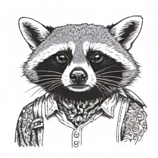 racoon wearing  waistcoat EXTRELY AGRY  tattoo design idea
