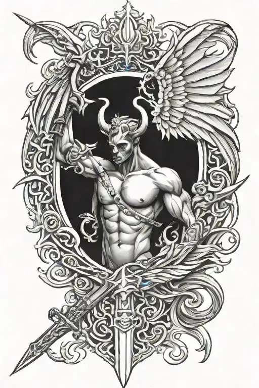 sword devil wing chest 3d tattoo design idea