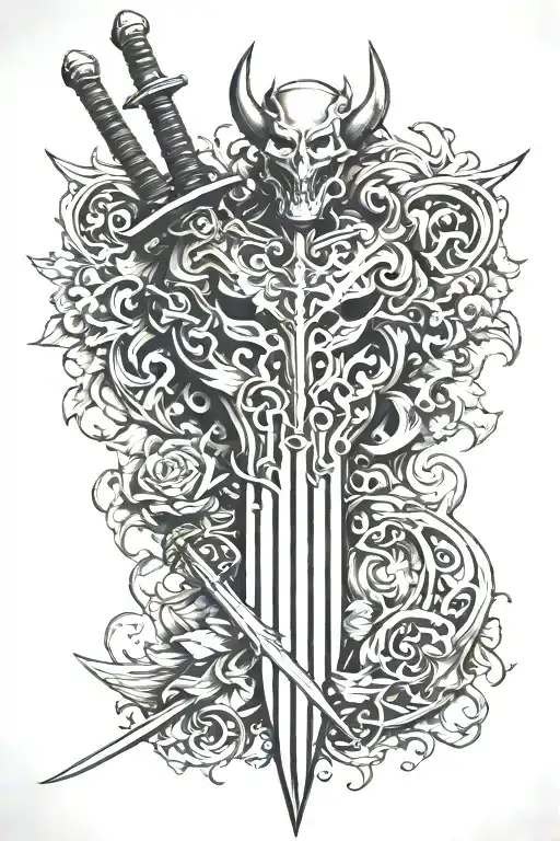 sword chest love devil 3d  tattoo design idea