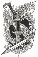 sword devil wing chest 3d tattoo design idea