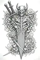 sword chest love devil 3d  tattoo design idea