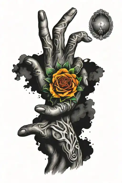 Blackout tattoo of hands reaching tattoo design idea