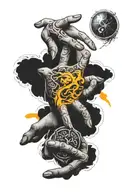 Blackout tattoo of hands reaching tattoo design idea