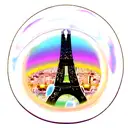 A psychedelic bubble of soap with the silhouette of the eiffel tower tattoo design idea