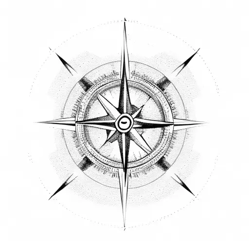 A dotwork compass with an off-road vehicle icon in the center, symbolizing your passion for exploring new trails tattoo design idea