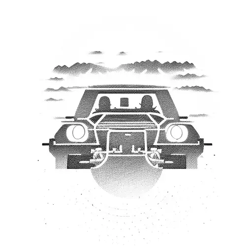 A silhouette of an off-road vehicle against a vibrant sunset tattoo design idea