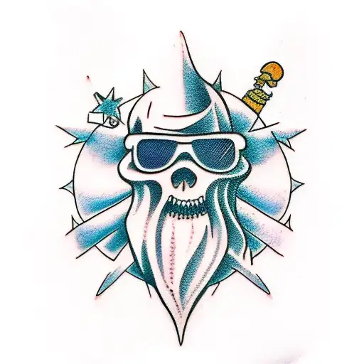 ghost with sunglass tattoo design idea