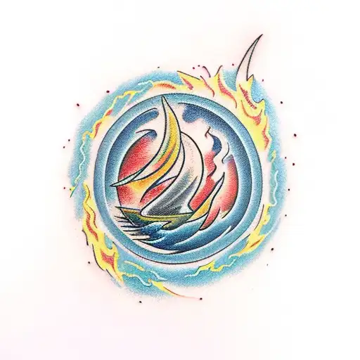 WATER, AIR, EARTH, FIRE, THUNDER tattoo design idea