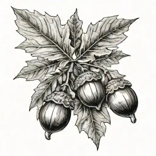 oak leaves and three acorns tattoo design idea