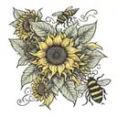 sunflowers and bees tattoo design idea