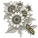 sunflowers and bees tattoo design idea