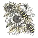 sunflowers and bees tattoo design idea
