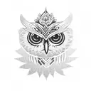 A dotwork tattoo featuring a totem pole inspired by Native American art, adorned with various plant motifs and a hidden owl within the design tattoo design idea