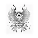 A dotwork tattoo featuring a totem pole inspired by Native American art, adorned with various plant motifs and a hidden owl within the design tattoo design idea